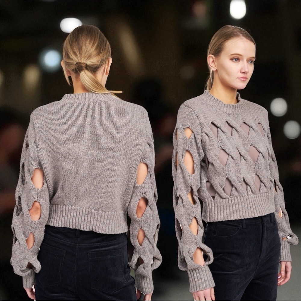 En Saison Women's Calla Knit Cut-Out Sweater In Color Stone Size XS